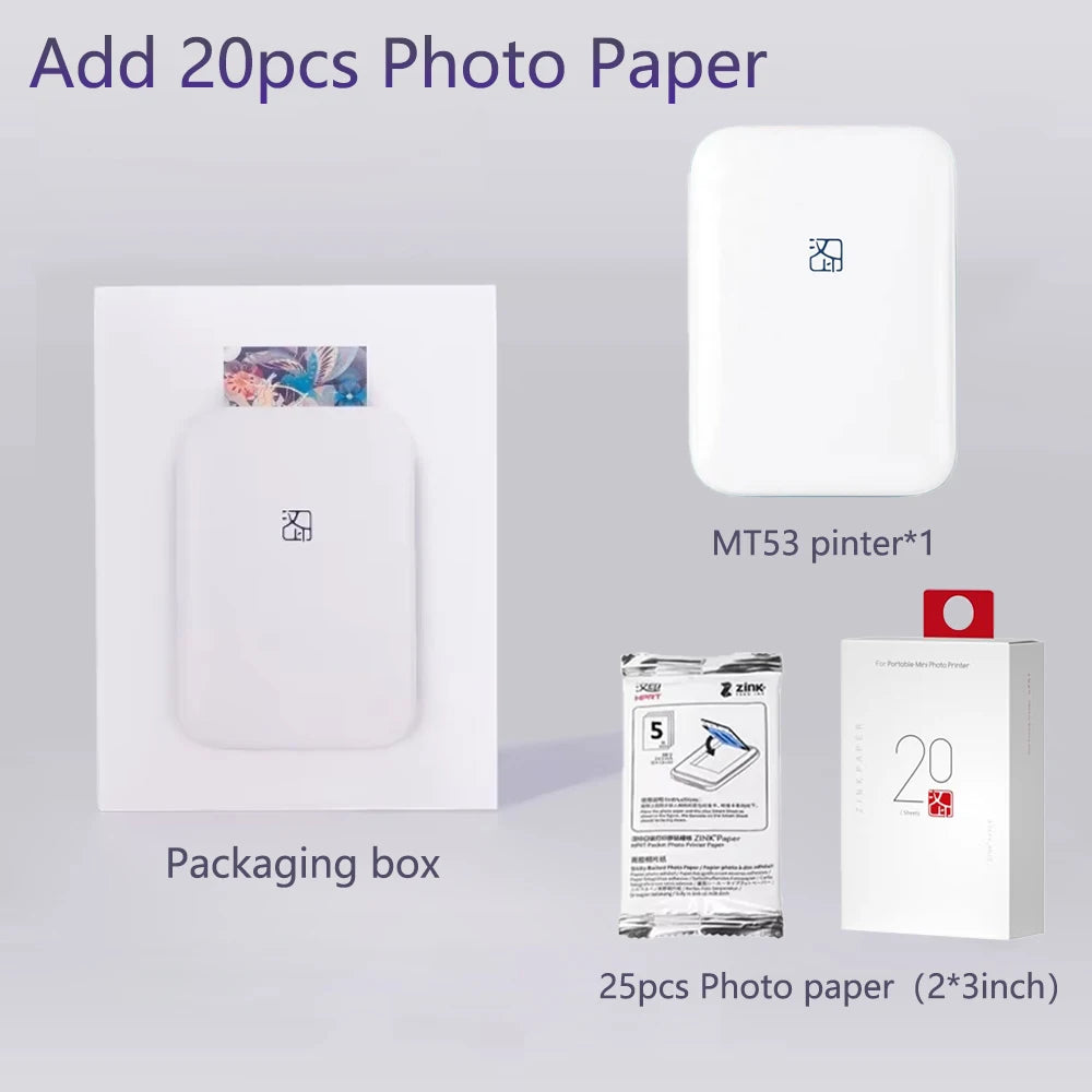 HPRT MT53 Color Mini Photo Printer 313PDI Bluetooth Portable Thermal Printer 2x3 Inch Self-adhesive Photo Paper Printing Machine