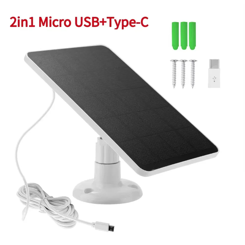 10W 5V Solar Panel 2in1 Micro USB+Type-C Solar Panels Outdoor Solar Cells Chargerfor Security Camera/Small Home Light System - 1Tecbuy