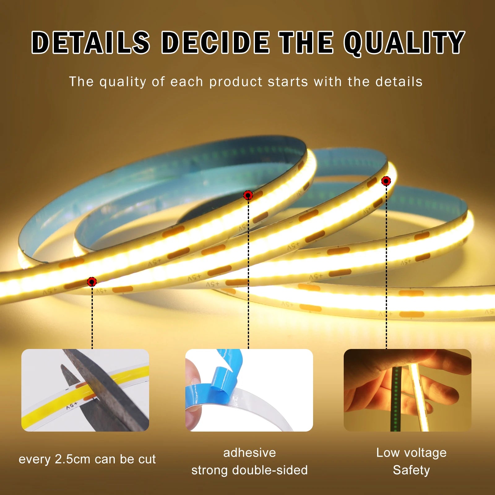 Battery Powered 5V 8mm COB LED Strip Light with Motion Sensor 320LEDs/M DIY Backlight White Red Blue Green Pink Night Light