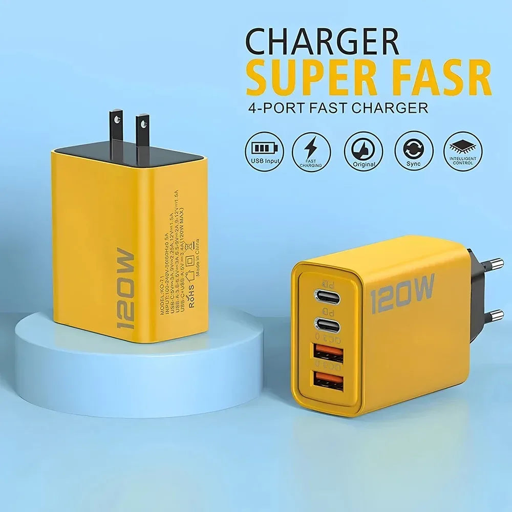 120W Fast Charger Type C Quick Charge 3.0 USB Charger Adapter For iPhone Samsung Xiaomi PD USB Charger Fast Charging Plug - 1Tecbuy