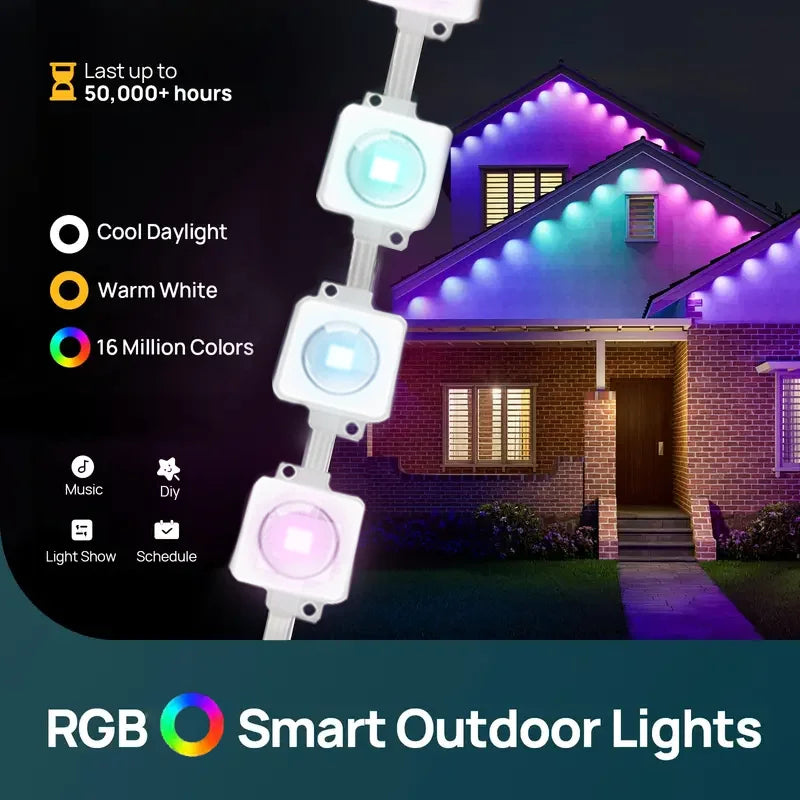 LED Permanent Outdoor Lights With Remote Christmas New Year Roof DIY Holiday String Light IP67 Waterproof RGBIC Eave Lights