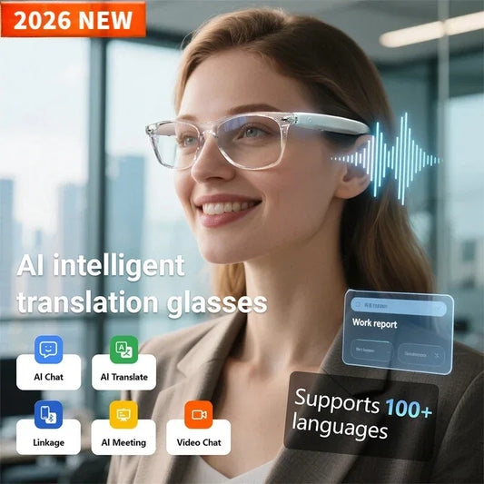 2026 Smart Glasses AI translation 100+ Languages Make Receive Calls Music Calling Noise Reduction Light BT TWS Glasses Men Women - 1Tecbuy