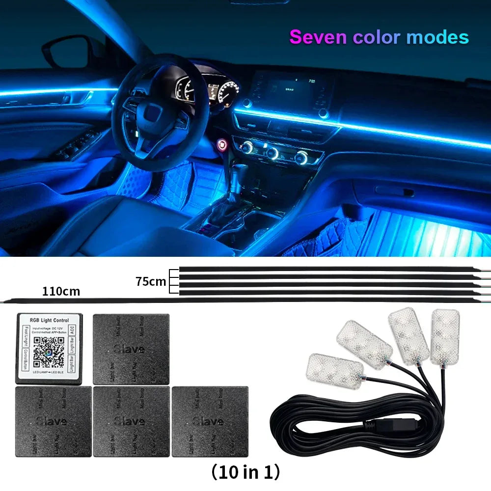 14/18 in 1 Led Acrylic Car Ambient Light RGB 64 213 Color Symphony Acrylic APP Streamer Atmosphere Lamp Kit One Zone Dual Zone - 1Tecbuy