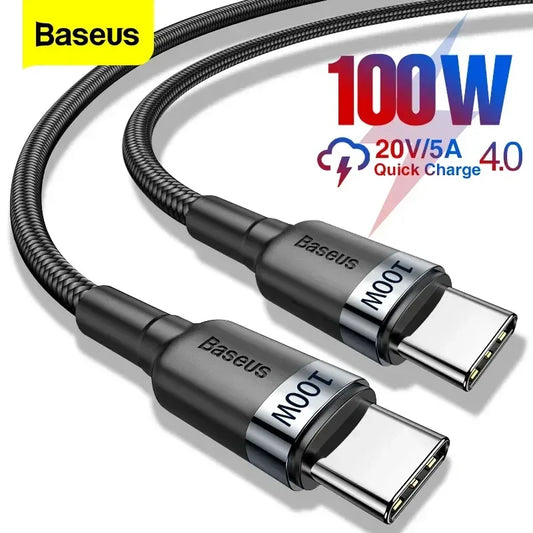 Baseus 100W/5A USB C To USB Type C Cable For iPhone 16 15 PD Fast Charging Charger Cord For Macbook Samsung Xiaomi Type-C Cable - 1Tecbuy
