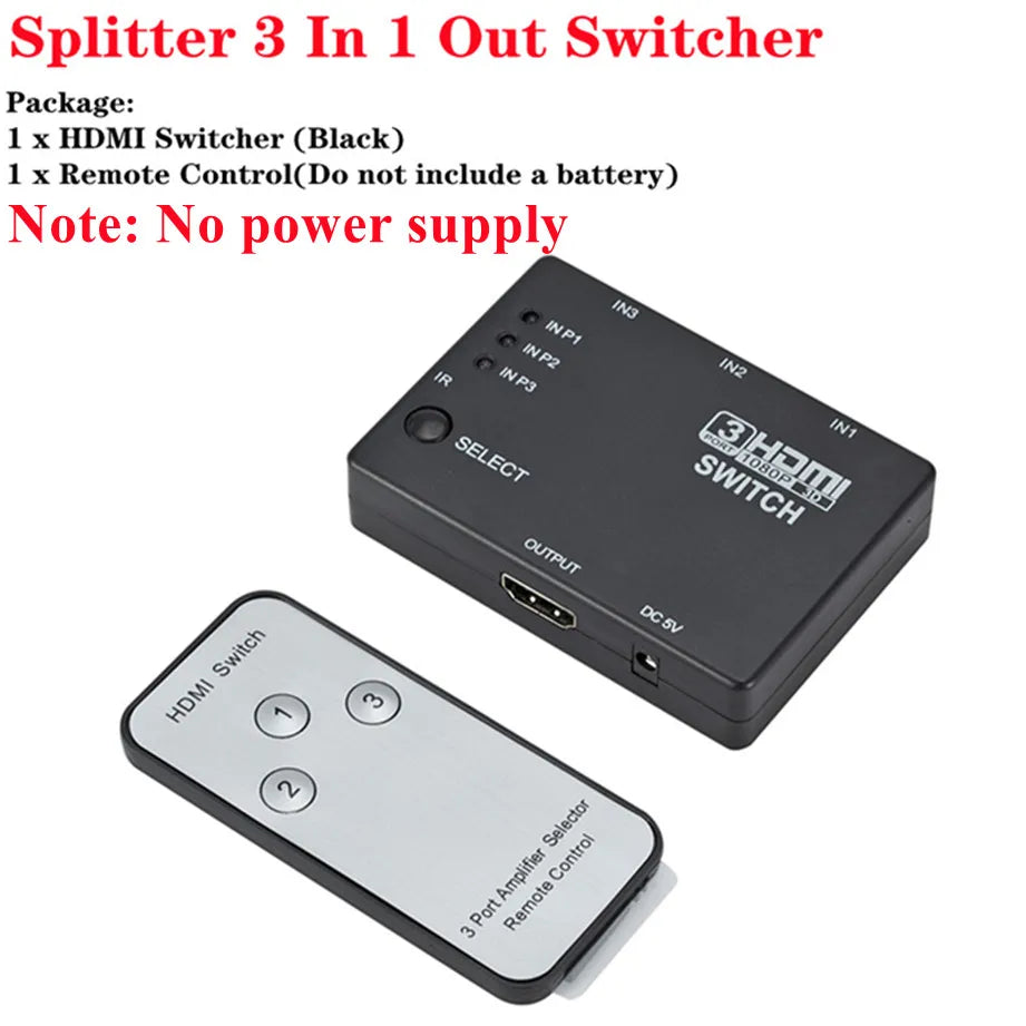 4K 2K 3x1 HDMI Cable Splitter HD 1080P Video Switcher Adapter 3 Input 1 Output Port HDMI Hub for Xbox PS4 DVD HDTV PC Laptop TV