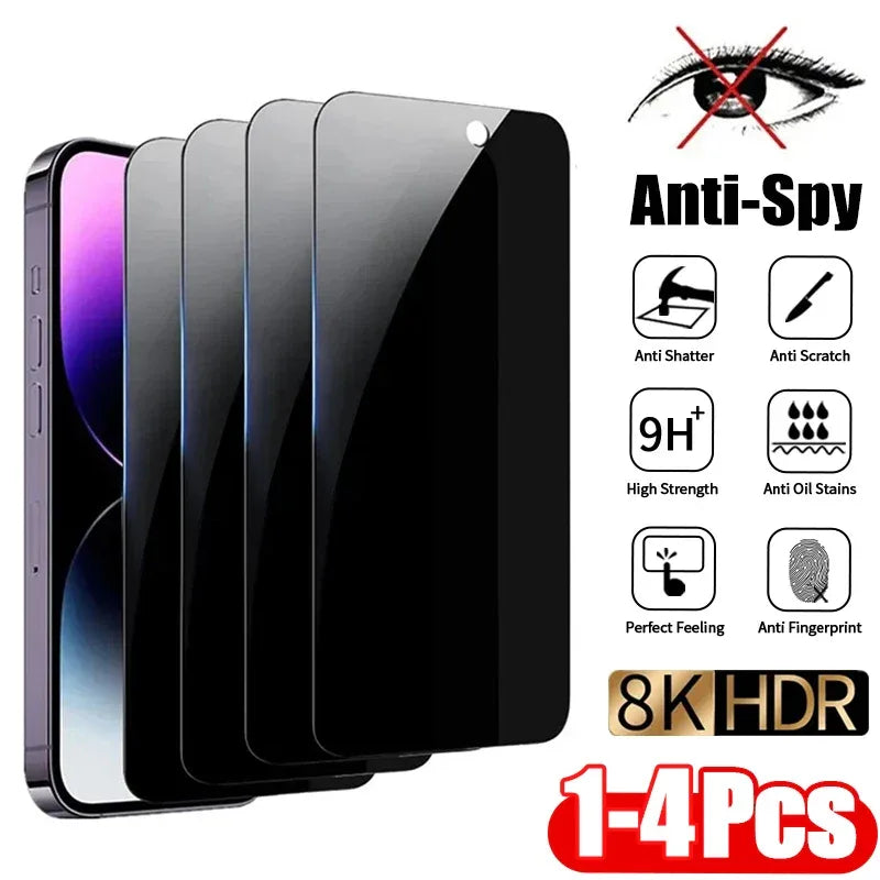 1-4Pcs Anti-spy Tempered Glass for IPhone 16 15 13 11 14Pro Max Full Cover Privacy Screen Protector For iPhone X XS Max XR Glass - 1Tecbuy