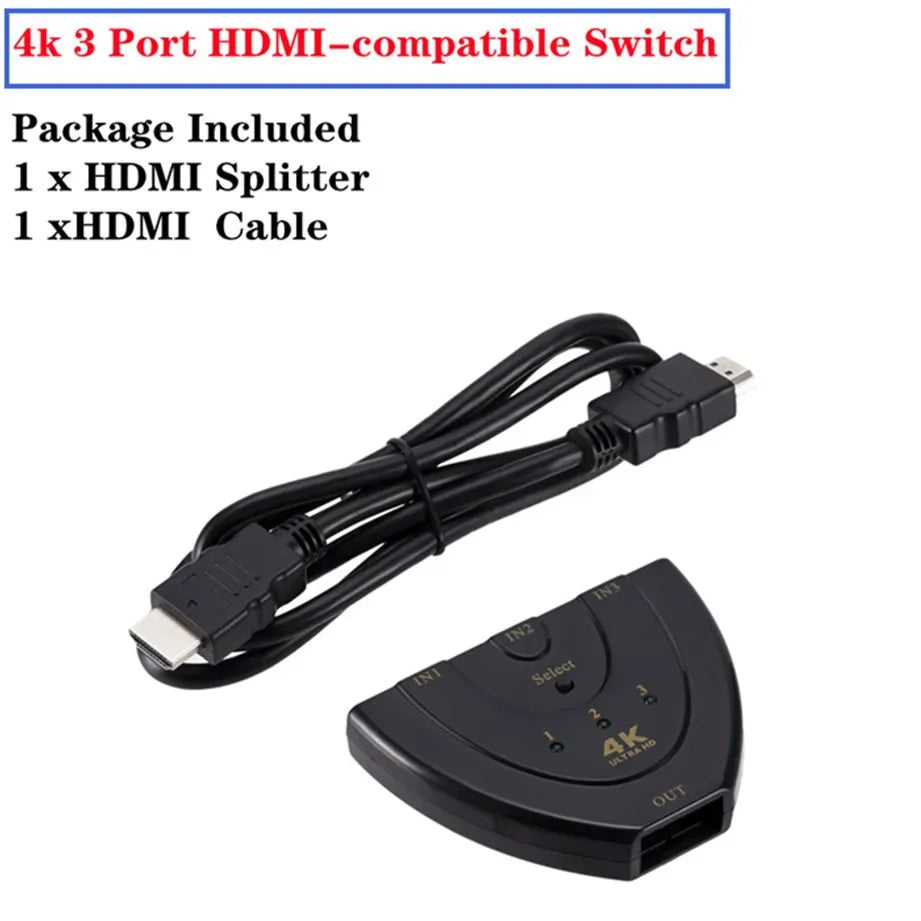 4K 2K 3x1 HDMI Cable Splitter HD 1080P Video Switcher Adapter 3 Input 1 Output Port HDMI Hub for Xbox PS4 DVD HDTV PC Laptop TV - 1Tecbuy