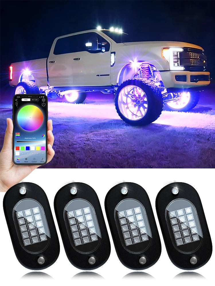 YiLaie 4/6/8/10/12 pods RGB LED Rock Light APP Control Music Neon Car Underglow Chassis Light for Offroad Truck SUV Rock Lights