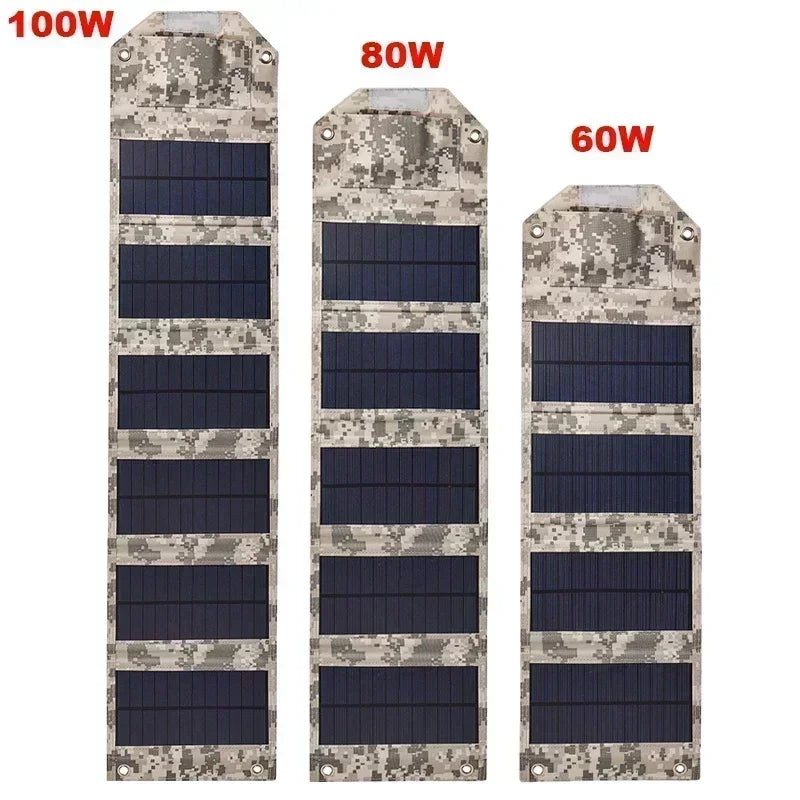 100W/80W/60W Foldable Solar Panel 5V USB Portable Battery Charger for Cell Phone Outdoor Waterproof Power Bank for Camping