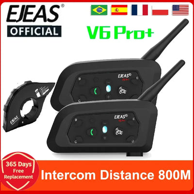 EJEAS V6 PRO+/PLUS Motorcycle Helmet Bluetooth Walkie Talkie 6 Rider Distance 800 Meters Waterproof IP67 - 1Tecbuy