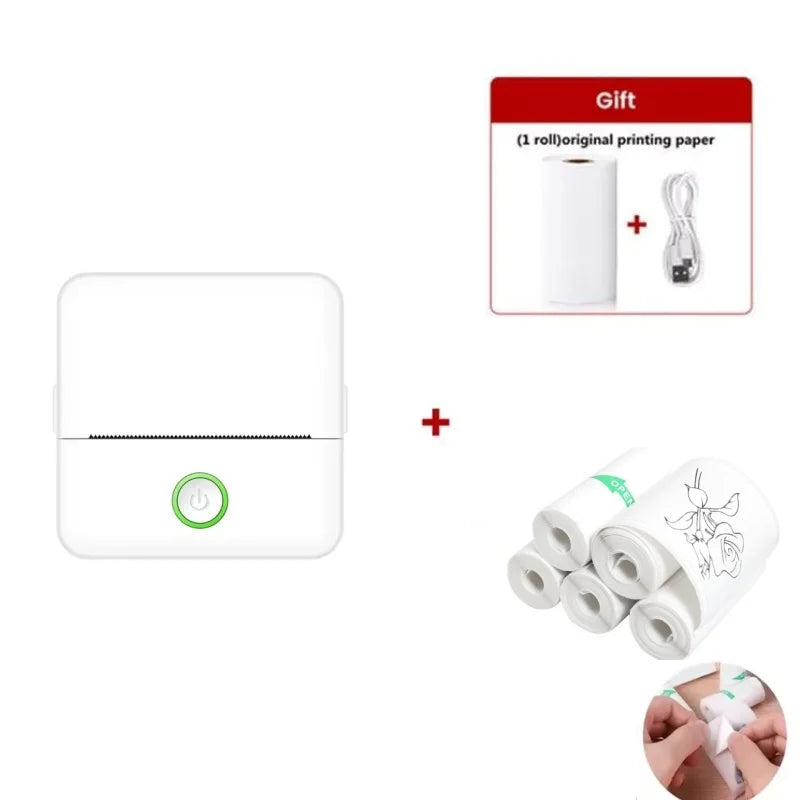 Mini Portabl Printer Inkless Sticker Maker, Free Cut Small Pocket Printer, Portable Thermal Printer for Photo Journal Notes Memo