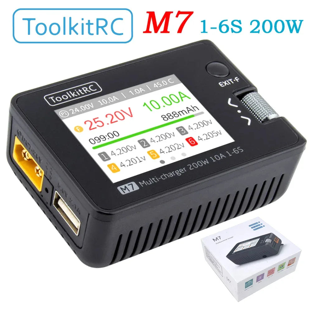 ToolkitRC M7 200W 10A DC Balance Charger Discharger for 1-6S Lipo Battery With Voltage Servo Checker ESC Tester Receiver LCD IPS - 1Tecbuy