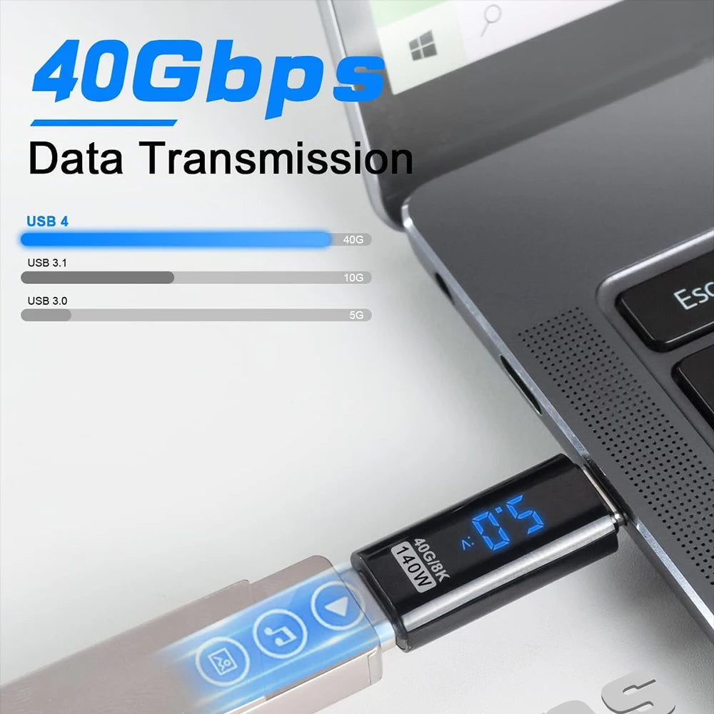 USB C Adapter 140W with LED Display 40Gbps USB C Extension Adapter Type C Power Meter Tester USB C Extender USB4 Thunderbolt