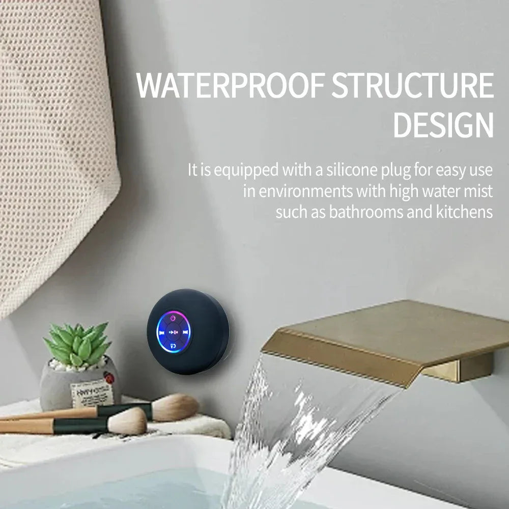 Portable Wireless Bluetooth Speaker LED Light IPX4 Waterproof Loudspeaker Outdoor Bathroom Large Suction Cup Stereo Sound Box - 1Tecbuy