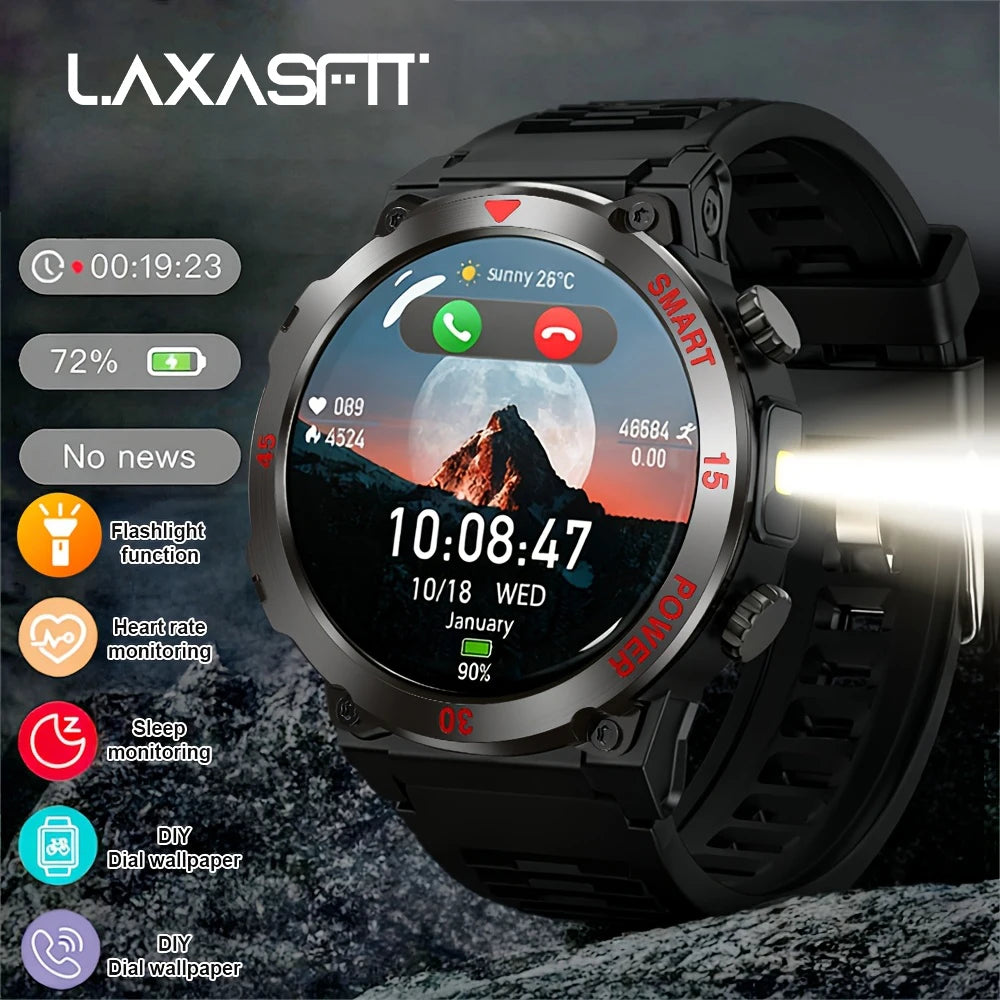 LAXASFIT 2025 New Smart Watch Music Player LED Flashlight Multiple Workout Modes Bluetooth Calling Outdoor Sports Smartwatch