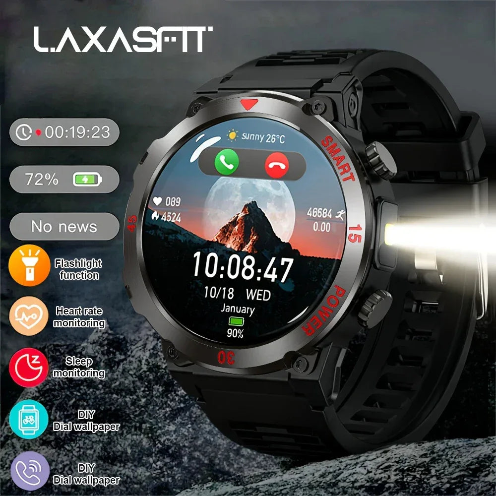 LAXASFIT 2025 New Smart Watch Music Player LED Flashlight Multiple Workout Modes Bluetooth Calling Outdoor Sports Smartwatch - 1Tecbuy