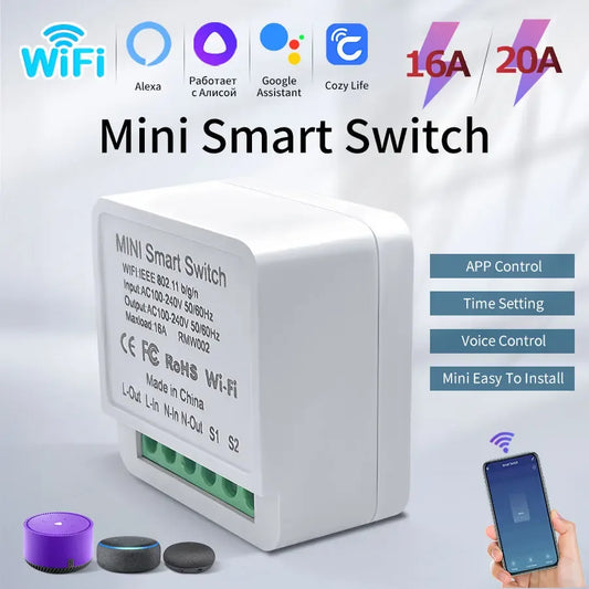 16A/20A WiFi Mini Smart Switch Module 2-way Control Cozy Life APP Remote Control for Alexa Google Home Automation Voice Control - 1Tecbuy