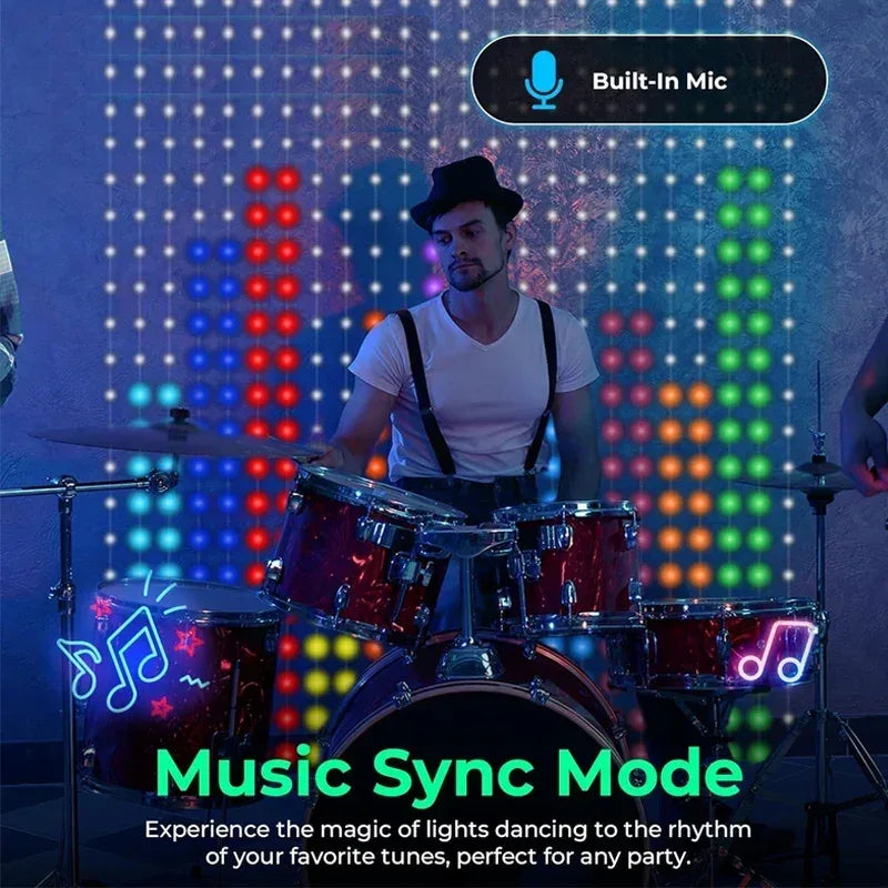 1/2PCS Smart LED Curtain Lights LED Fairy Lights App Control Music Sync DIY Pattern Waterproof for Indoor Outdoor Party Decor - 1Tecbuy