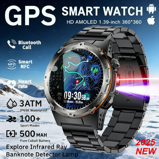 2025 New NFC Watch 420mA GPS Sports HD BT Call Smart Watch Men Outdoor Sports Fitness Tracker Smart Watch Men Waterproof Clock - 1Tecbuy