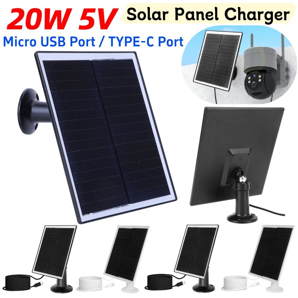 20W 5V Shingled Solar Panel Micro USB & USB-C Port Solar Panel Charger IP65 Waterproof Solar Charging Panel for Security Camera