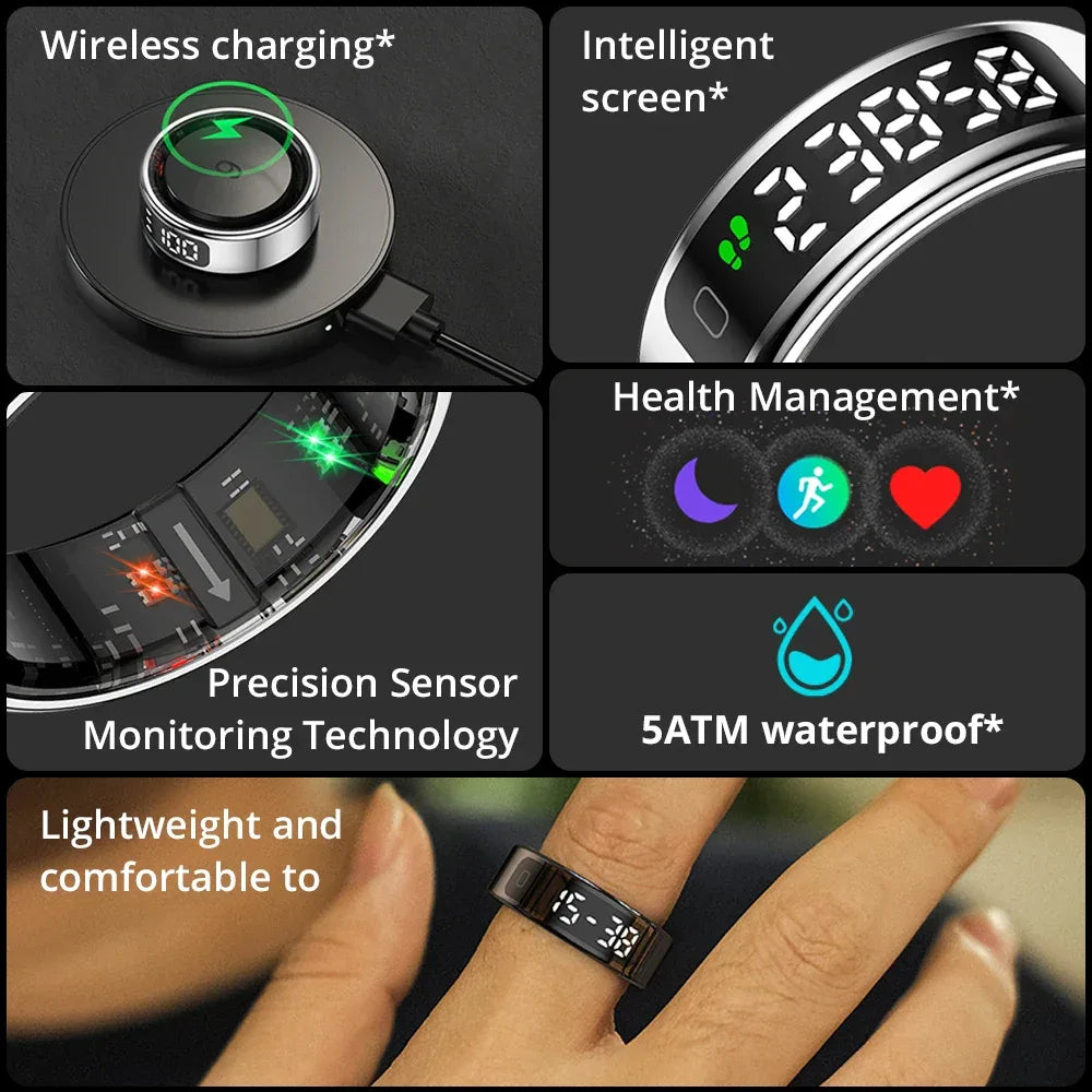 2025 COLMI R12 Smart Ring with Display Screen and Touch, Wireless Charging, Health Manager, 5 ATM Waterproof For Men Women - 1Tecbuy