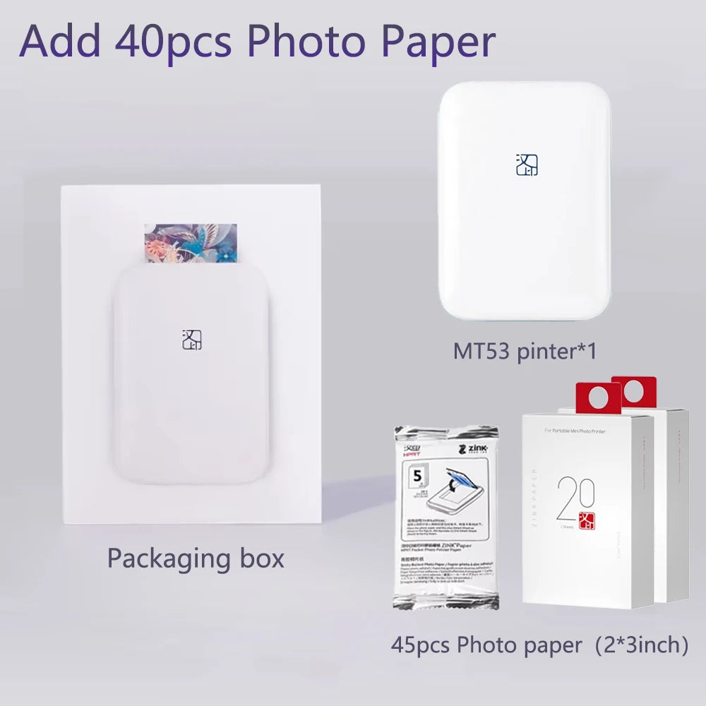 HPRT MT53 Color Mini Photo Printer 313PDI Bluetooth Portable Thermal Printer 2x3 Inch Self-adhesive Photo Paper Printing Machine