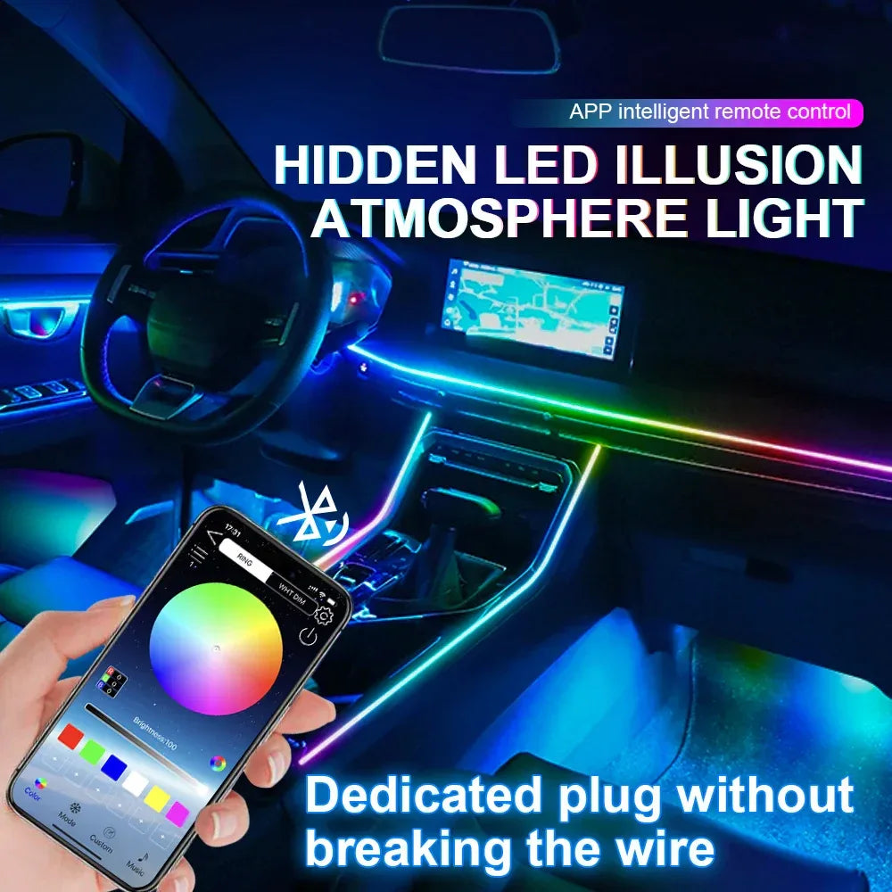 14/18 in 1 Led Acrylic Car Ambient Light RGB 64 213 Color Symphony Acrylic APP Streamer Atmosphere Lamp Kit One Zone Dual Zone - 1Tecbuy