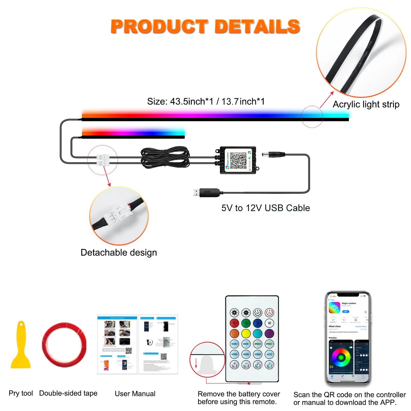 Universal Symphony Car Ambient Lights LED Interior RGB Streamer Atmosphere Lamp USB APP Control Remote for Tesla Model 3 Y S X