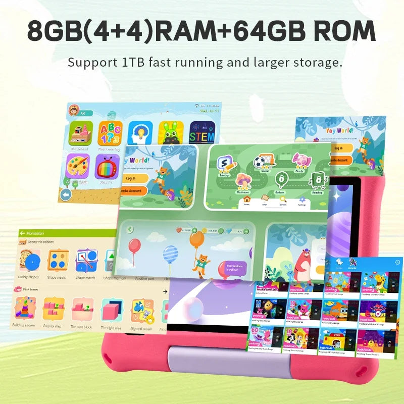 Kids Tablet 10.1'' Android 15 Tablet for Kids 8(4+4)GB 64GB Octa-Core CPU, Toddler Tablets with WiFi 6 5000mAh Dual Cameras GMS