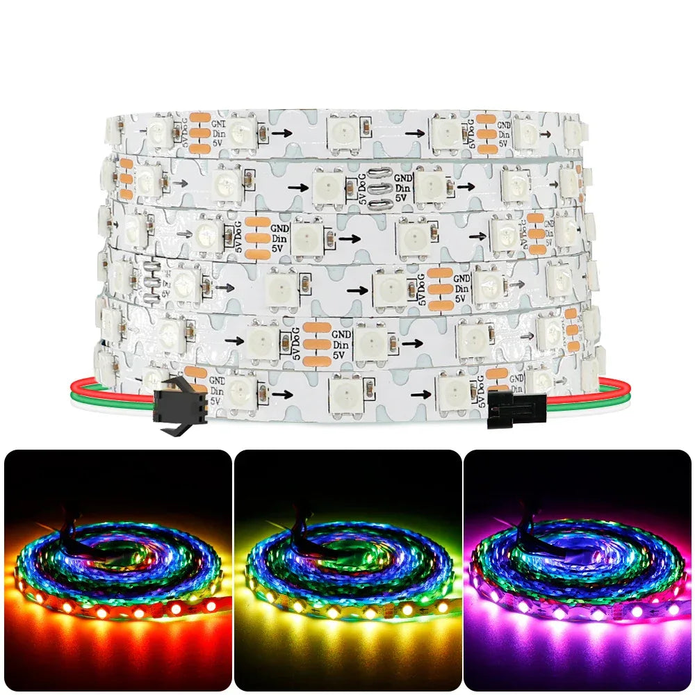 WS2812B WS2815 Individually Addressable RGBIC LED Strip 60Leds/m 8mm White PCB Bendable S Shape DIY Light Tape - 1Tecbuy