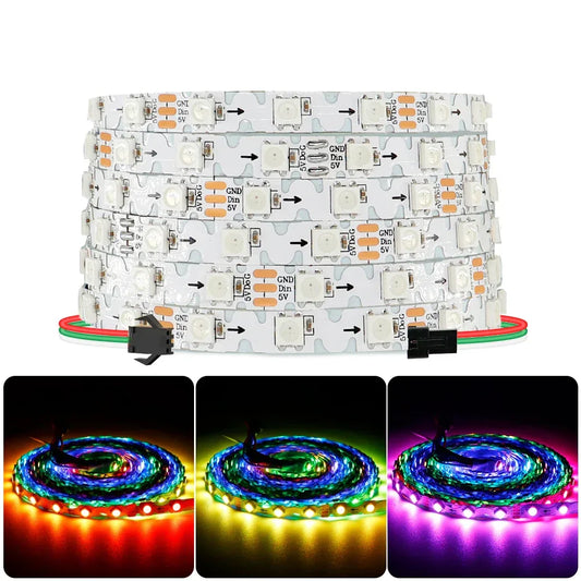WS2812B WS2815 Individually Addressable RGBIC LED Strip 60Leds/m 8mm White PCB Bendable S Shape DIY Light Tape - 1Tecbuy
