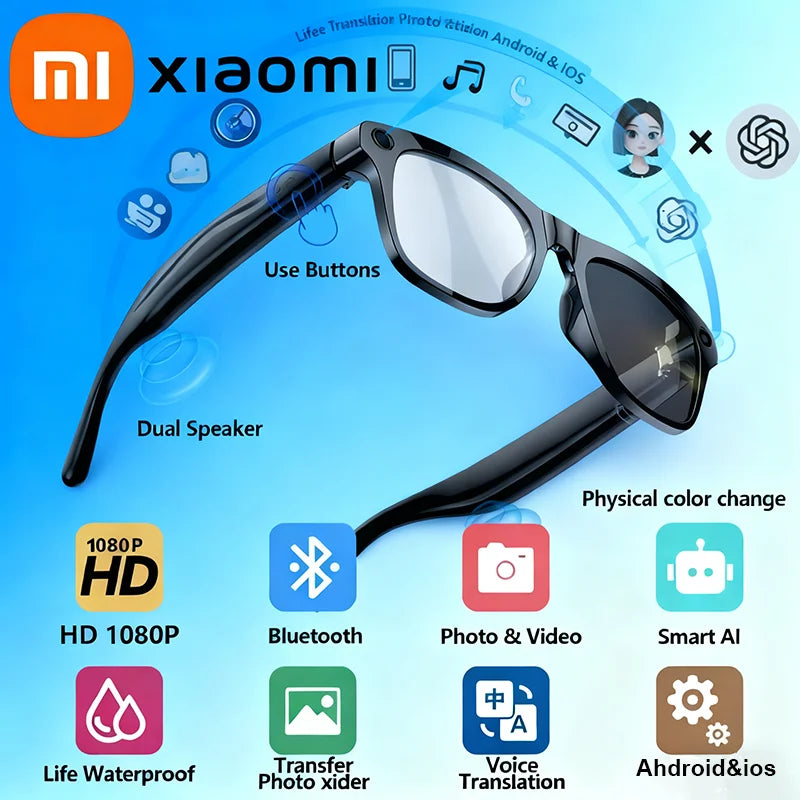 Xiaomi New 8K Ultra AI Glasses with 100MP Camera Voice Control Bluetooth Audio AR Color-Shifting Display GPT-Powered Assistant
