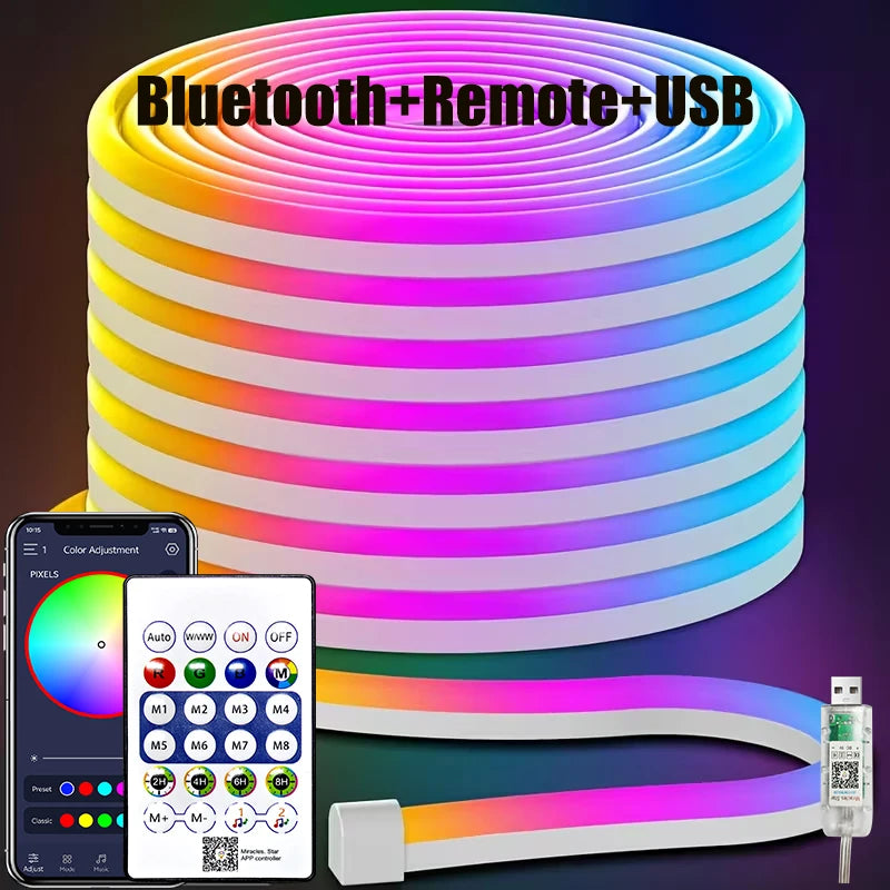 5v Smart RGB Neon Light Strip USB App/Remote Control Music Sync Waterproof Flexible Neon Strip for Bedroom Game Party Decoration