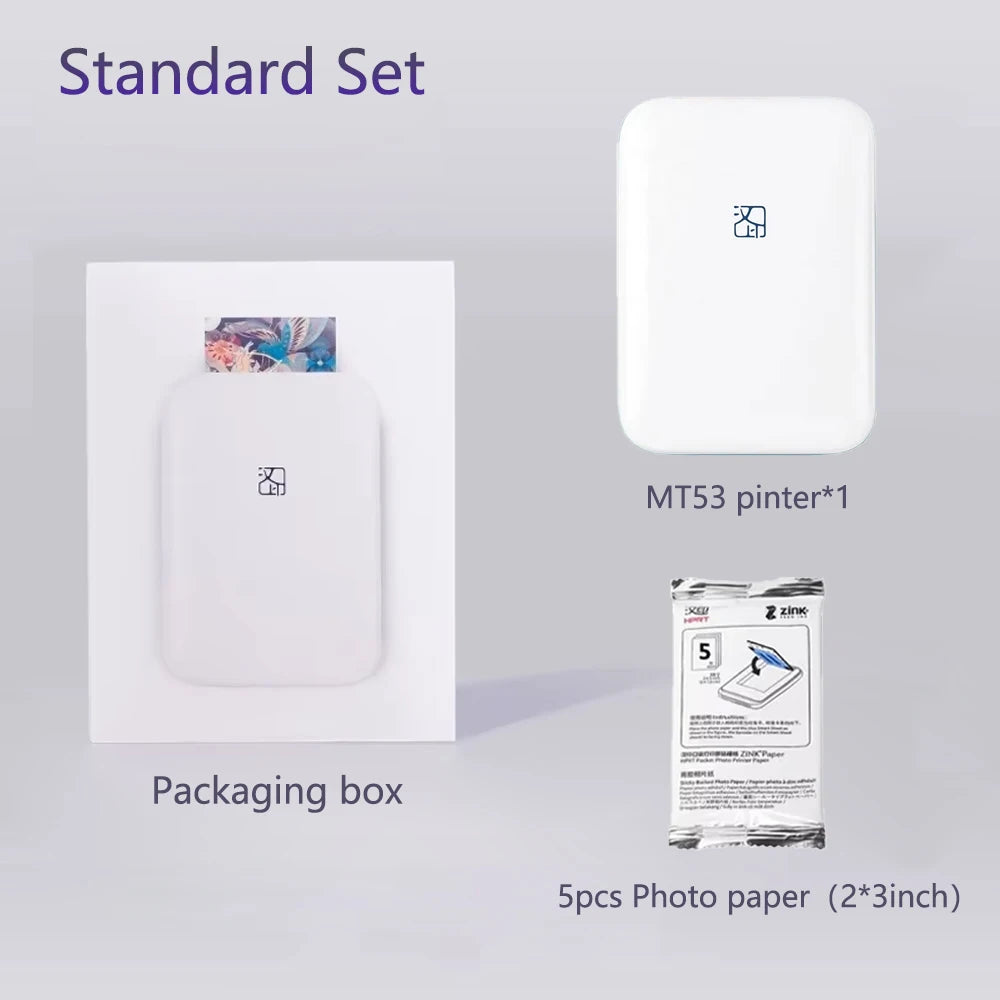 HPRT MT53 Color Mini Photo Printer 313PDI Bluetooth Portable Thermal Printer 2x3 Inch Self-adhesive Photo Paper Printing Machine