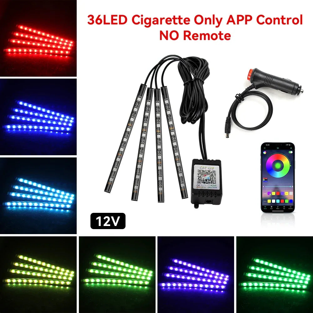5V/12V Car Interior Ambient Foot Light Music APP USB/Cig Backlight Atmosphere Decorative Strip Lamp Neon For Auto Vehicle - 1Tecbuy