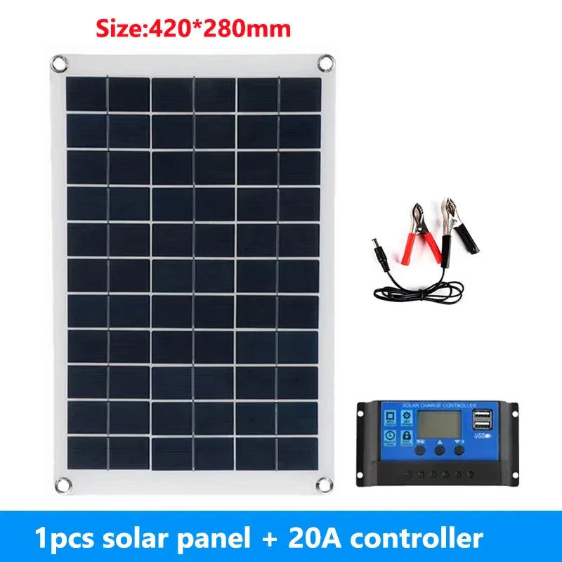 20W/H Solar Panel Kit Complete12V Polycrystalline Power Portable Outdoor Rechargeable Solar Cell Solar Generator for Home - 1Tecbuy
