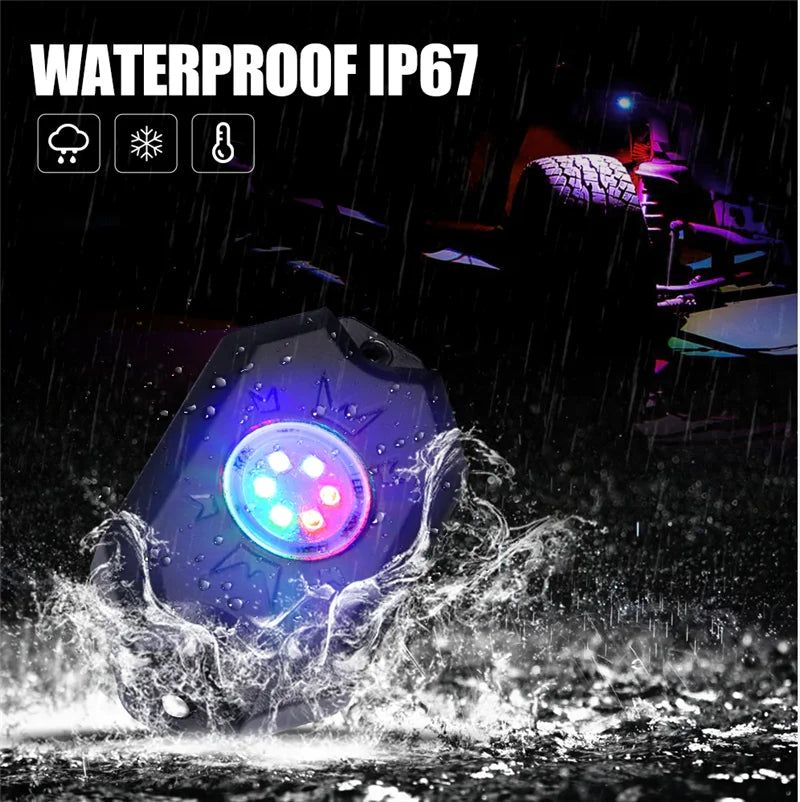 SENLO 4 Pods RGB LED Rock Light APP Control Music Neon Car Underglow Chassis Light for Offroad Truck SUV Rock Lights