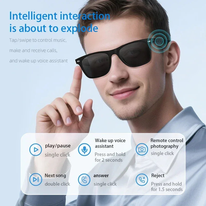 2025 AI Translation Smart Glasses Bluetooth Call Headphones UV Protective Lenses Connected Bezel Outdoor Sports Sunglasses - 1Tecbuy