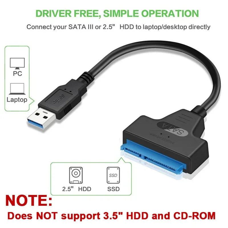 SATA to USB 3.0 / 2.0 Cable Up to 6 Gbps for 2.5 Inch External HDD SSD Hard Drive SATA 3 22 Pin Adapter USB 3.0 to Sata III Cord - 1Tecbuy