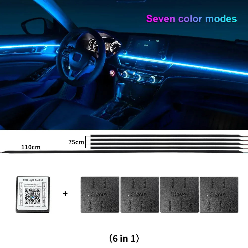 18 in 1 Dual Zone Symphony Streamer Car Ambient Light Interior LED Full Color RGB Neon Acrylic Strip Atmosphere Lighting Kit App - 1Tecbuy