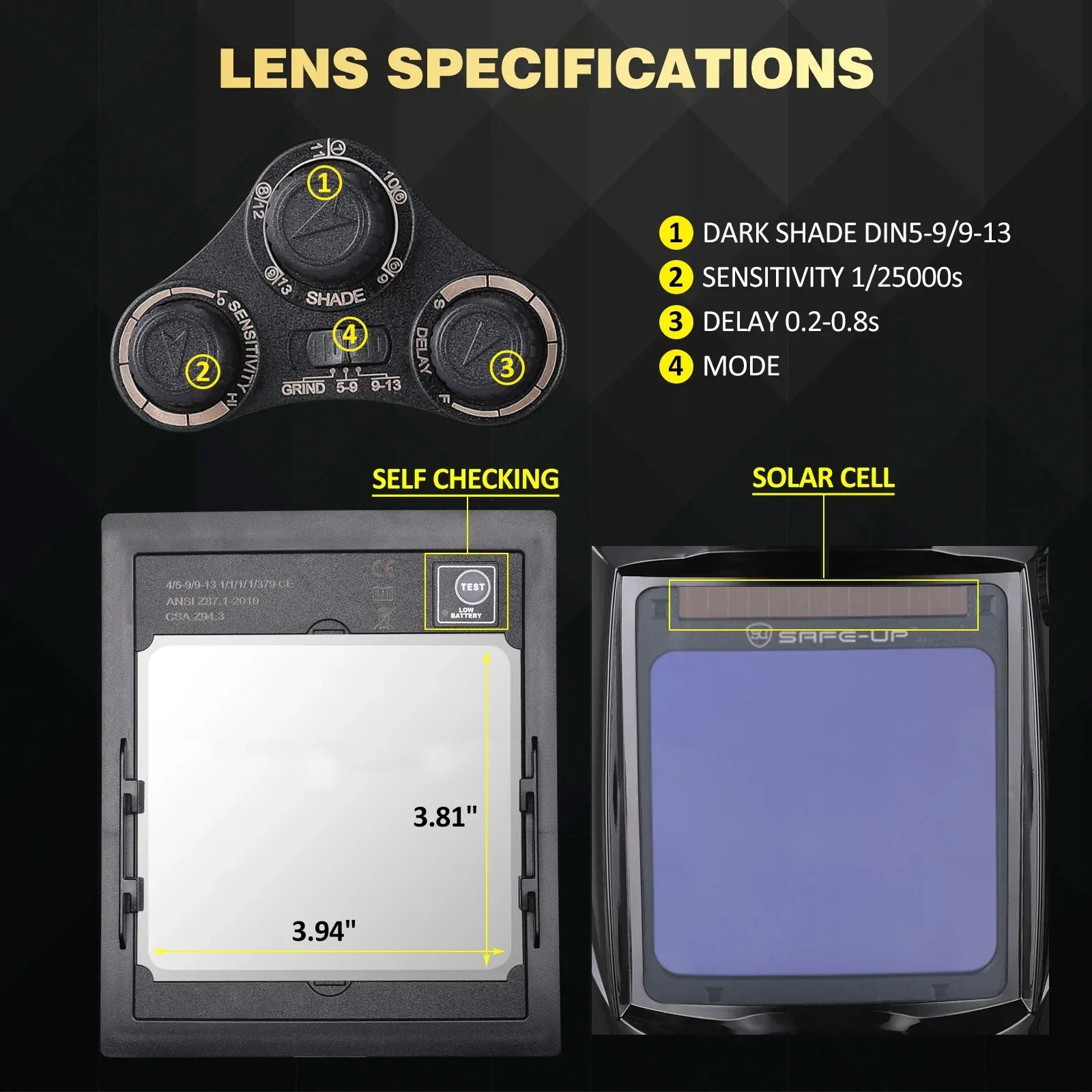 Welding Mask 1/1/1/1 Auto Darkening Welding Helmet 100x97mm Large View TRUE Color 4 Sensors for MIG MAG MMA Welder Machine - 1Tecbuy