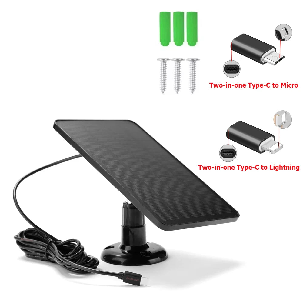 10W 5V Solar Panel 2in1 Micro USB+Type-C Solar Panels Outdoor Solar Cells Chargerfor Security Camera/Small Home Light System