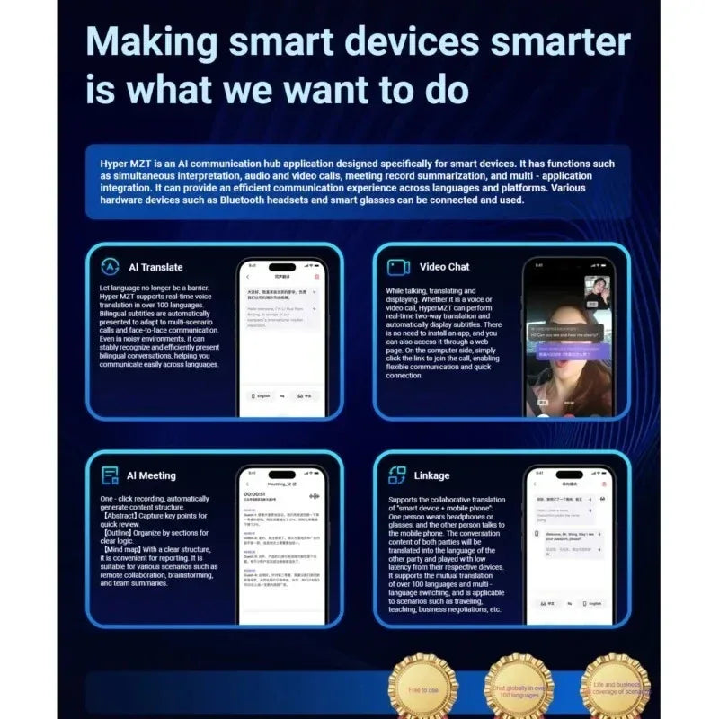 2026 Smart Glasses AI translation 100+ Languages Make Receive Calls Music Calling Noise Reduction Light BT TWS Glasses Men Women - 1Tecbuy