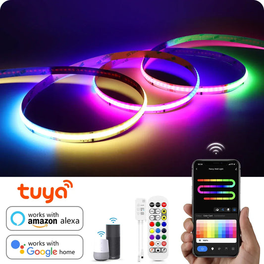 Tuya Smart WIFI RGBIC COB LED Strip Light Tape Addressable WS2811 IC Flexible RGB Neon LED Light 12V APPControl for Alexa Google - 1Tecbuy