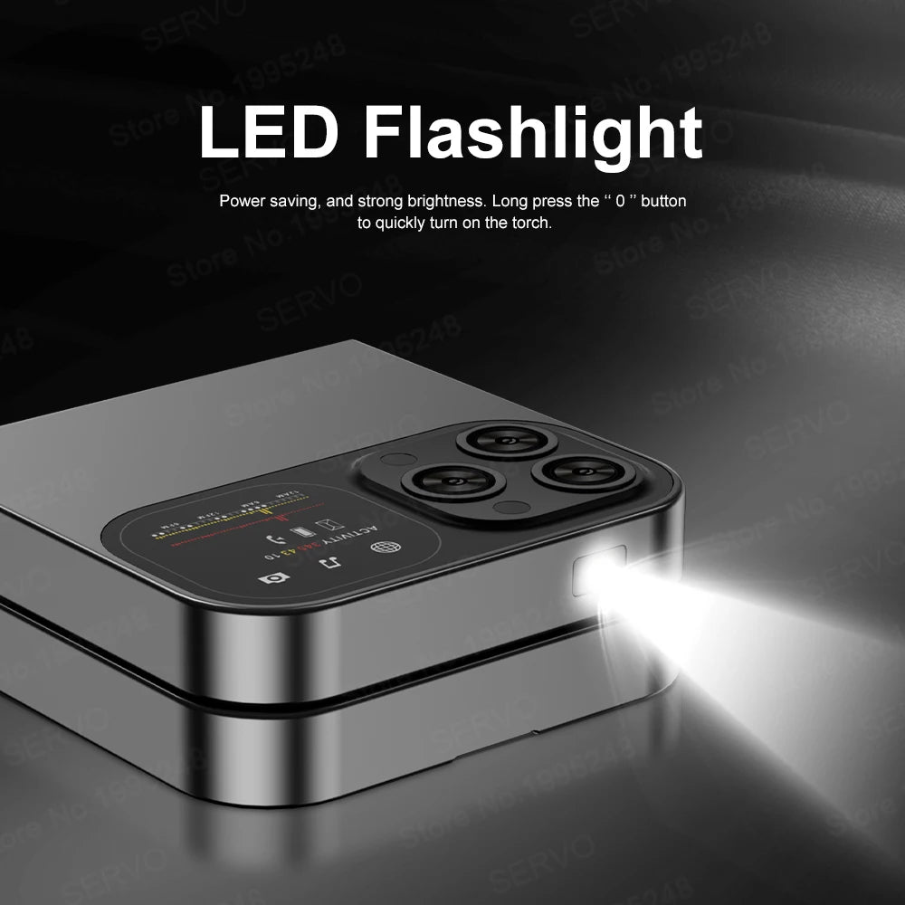 SERVO F15 Mini Dual SIM Card Fold Mobile Phone 2G Network Video Player Flashlight FM Radio Magic Voice Small Box Flip Cellphones