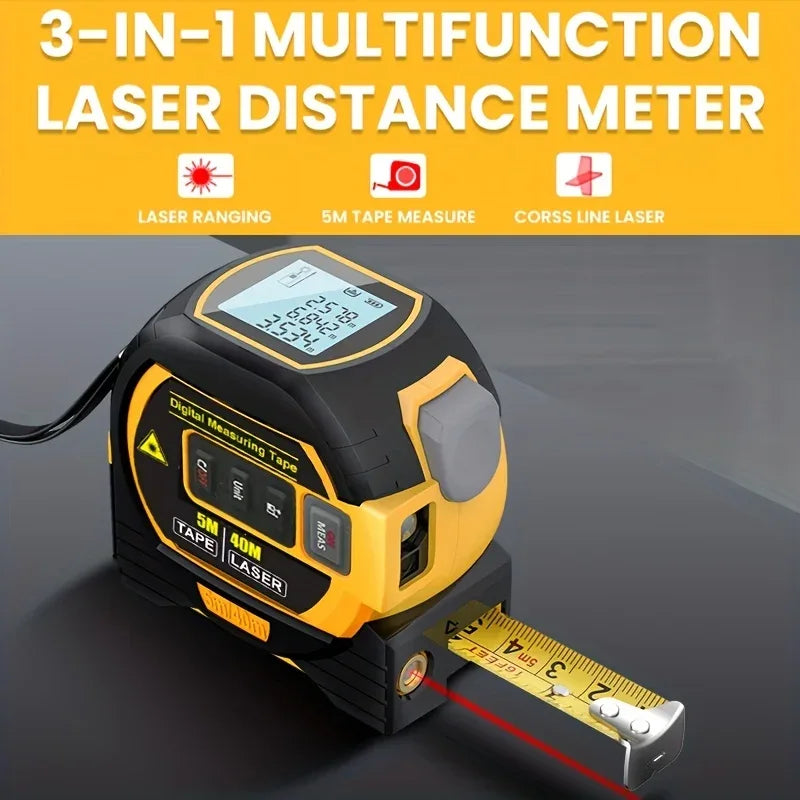 1pc Laser Tape Measure 3 In 1 Digital Tape Measure High Precision Laser Rangefinder Steel Tape Measure - 1Tecbuy