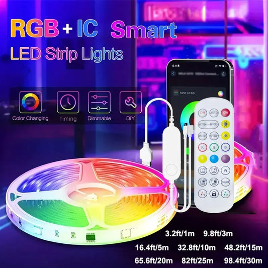 Tuya Smart WIFI RGBIC LED Strip Light Tape Addressable WS2811 IC Flexible RGB Neon LED Light USB APP Control for Alexa Google - 1Tecbuy