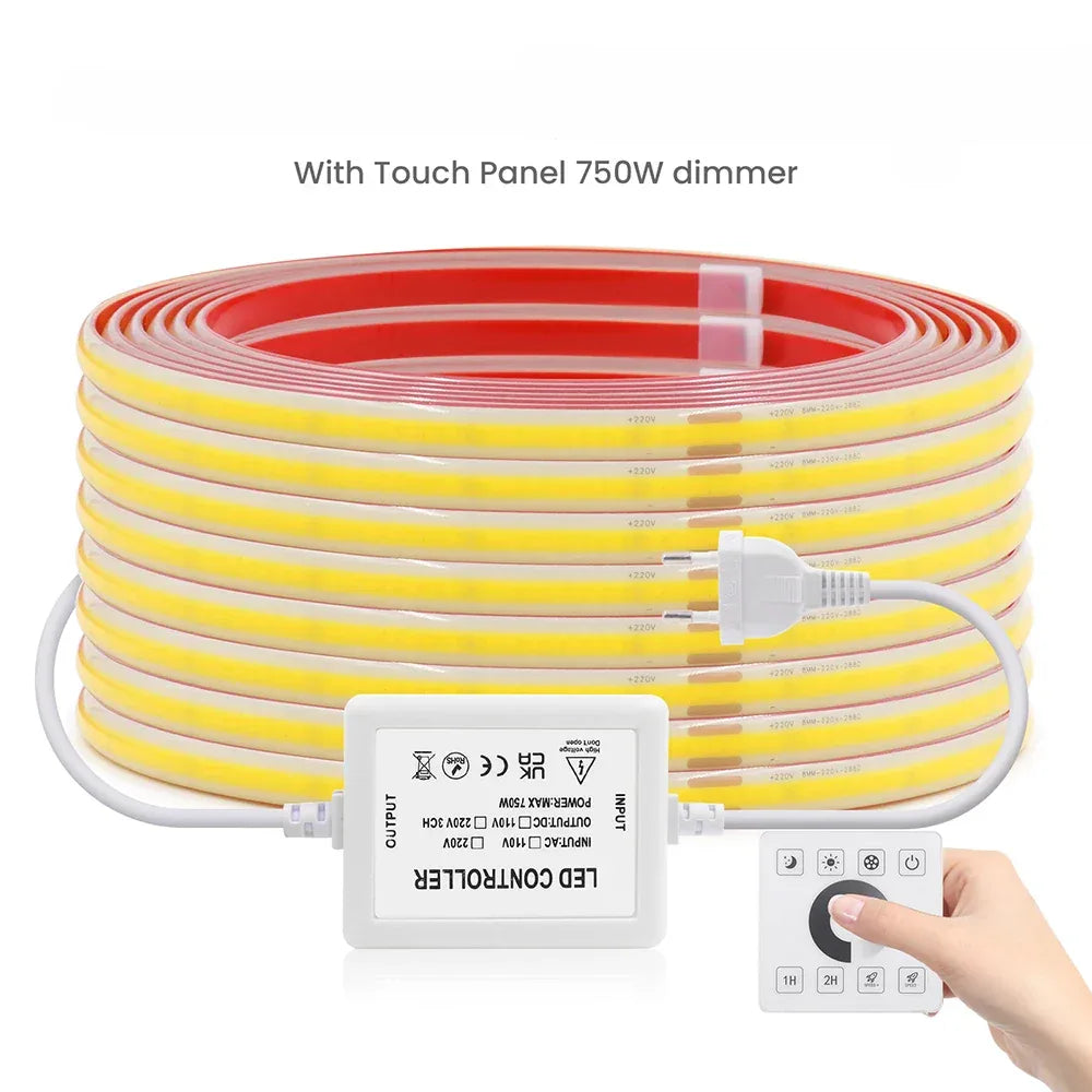 220V Dimmable COB LED Strip Light WIFI Bluetooth Wall Touch 23key Remote Control Power Kit 288LED IP67 Waterproof Flexible Lamp - 1Tecbuy