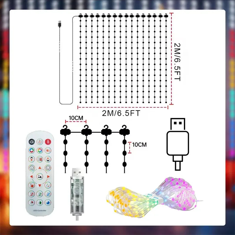 1/2PCS Smart LED Curtain Lights LED Fairy Lights App Control Music Sync DIY Pattern Waterproof for Indoor Outdoor Party Decor - 1Tecbuy