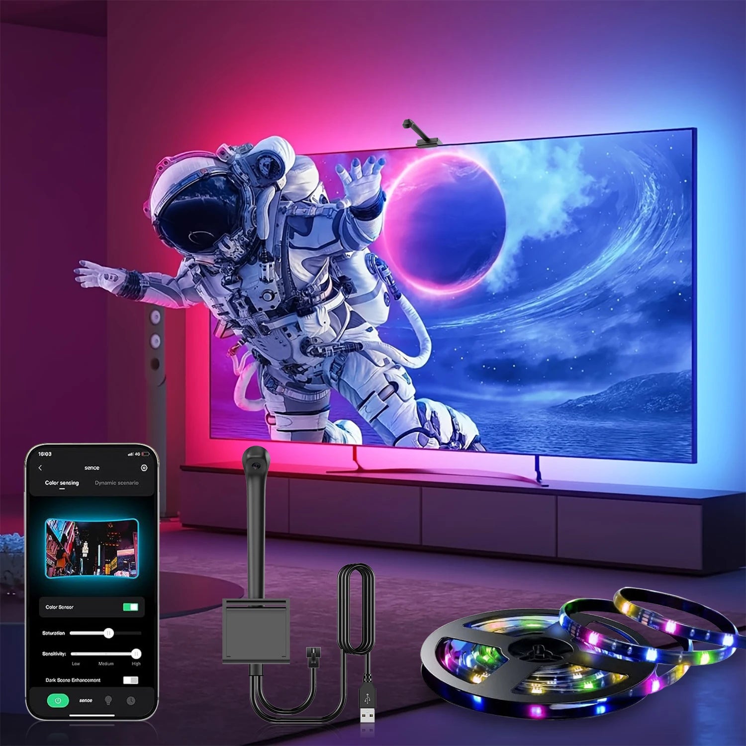 EISSLOLY RGBIC LED Lights for TV Backlighting 3.8M/5M Music Sync Smart LED Strip App Remote Ambient Light for Gaming Party